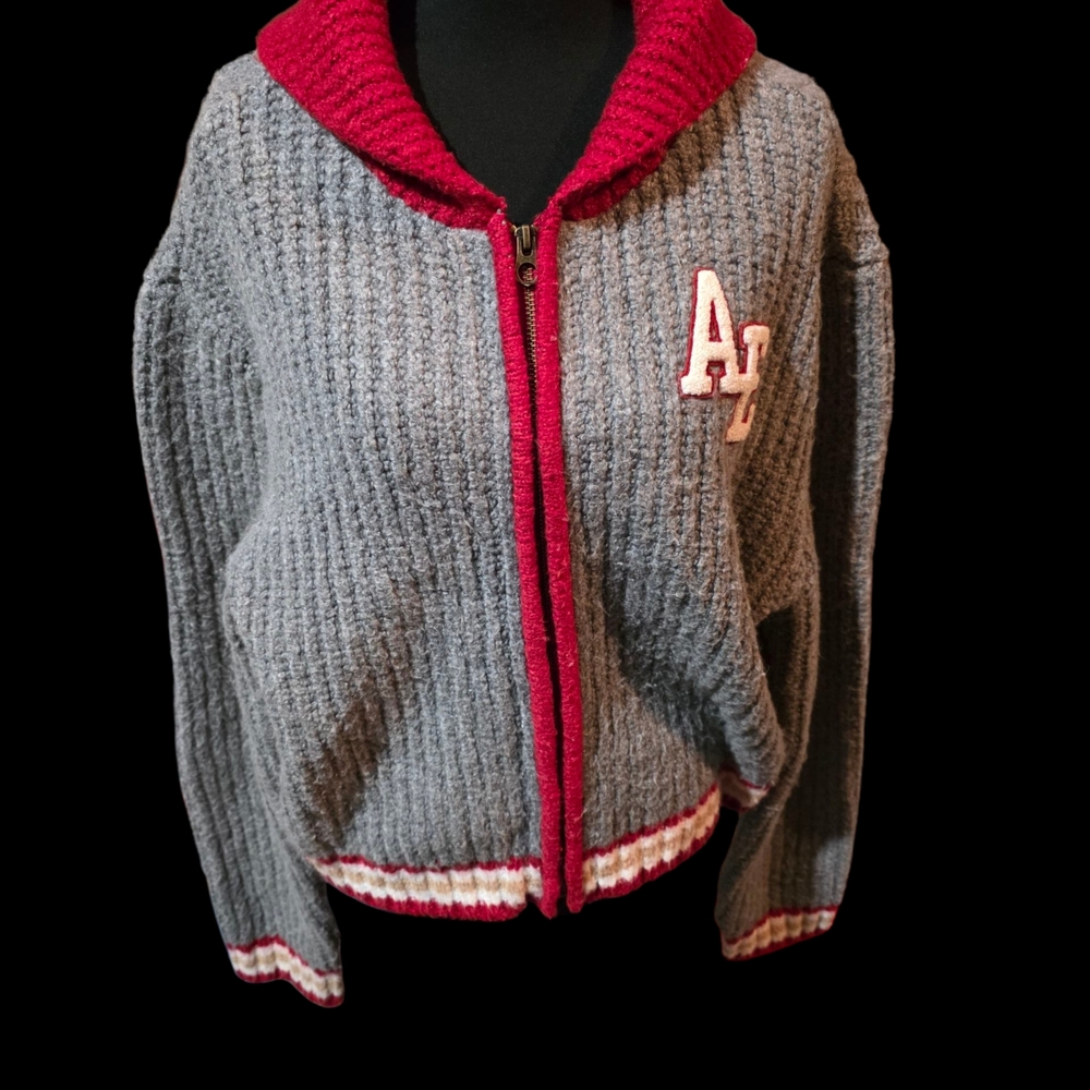 American Eagle Outfitters Gray and Red Sweater